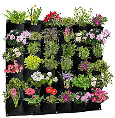 Active Gear Guy Vertical Hanging Outdoor Wall Planter with 36 Roomy Pockets for Herbs, Succulents, Artificial Plants or Flowers. Great Outdoor Wall Decor for Patios and Gardens.