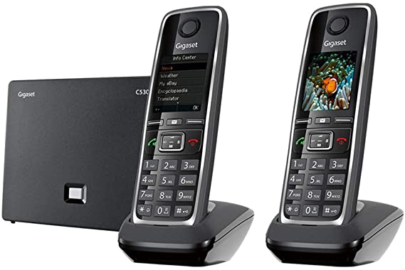 Gigaset C530 IP Duo – Cordless VoIP Phone with 1 Additional Handset with Intercom Function, Portable Telephone for Small Businesses or Home, Supports Landline and IP (Black, Pack of 2)