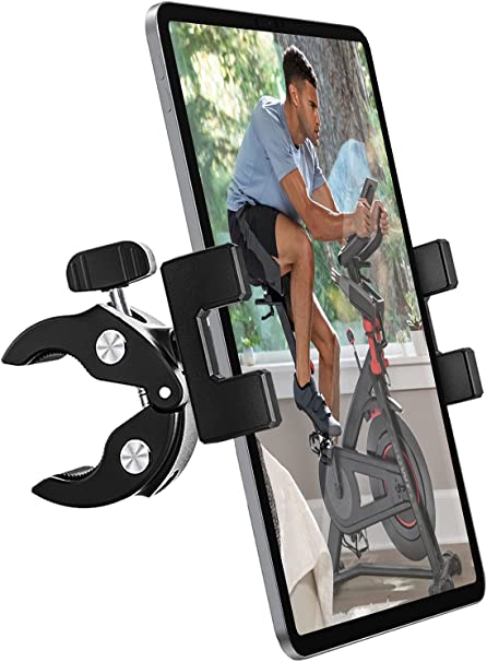 woleyi Spinning Bike Tablet Mount Holder, Indoor Stationary Exercise Bikes Tablet Clamp, Gym Treadmill Elliptical Tablet Stand for iPad Pro 9.7, 11, 12.9 / Air / Mini, All 4-13" Smartphone and Tablets