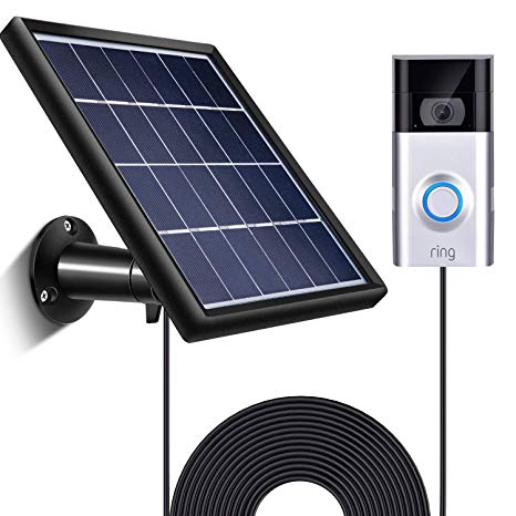 Solar Panel Compatible with Ring Video Doorbell 2, Waterproof Charge Continuously, 3.6 M/12 ft Power Cable, Secure Wall Mount Included (for Doorbell 2)