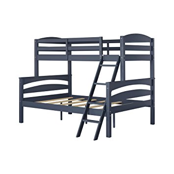 Dorel Living Brady Twin over Full Solid Wood Kid's Bunk Bed with Ladder, Graphite Blue