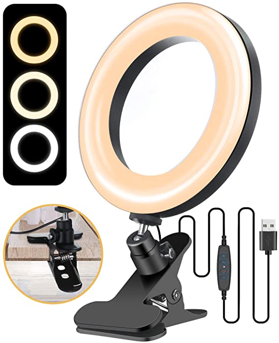 ELEGIANT 6.3" Selfie Ring Light with Clamp Mount for Desk, Bed, Office, Makeup, YouTube, Video, Live Steam & Broadcast, 3 Dimmable Color & 11 Brightness Level, 360 Degrees Rotatable