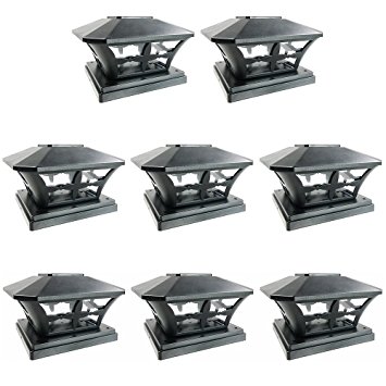 iGlow 8 Pack Black Outdoor Garden 6 x 6 Solar SMD LED Post Deck Cap Square Fence Light Landscape Lamp PVC Vinyl Wood