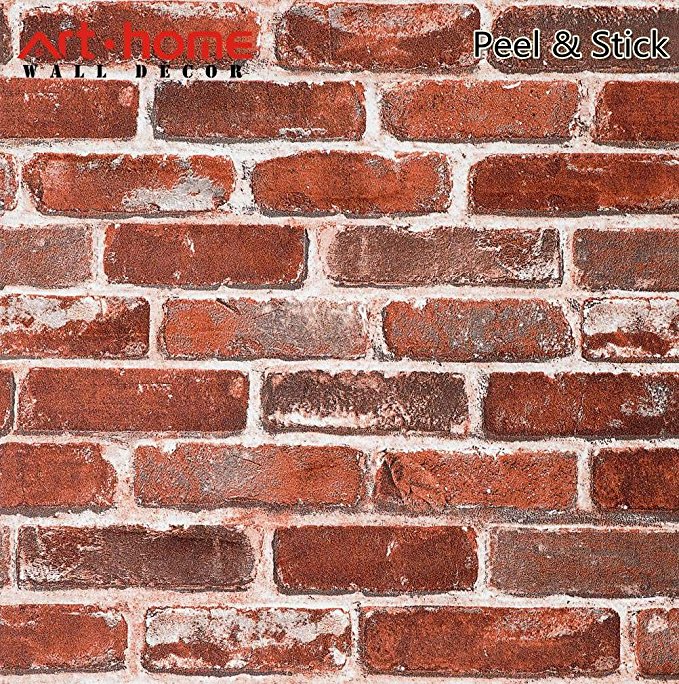 Arthome 31.6 Square Feet Distressed Red Brick Decorative Self-Adhesive Peel and Stick Wallpaper Décor (201-2)