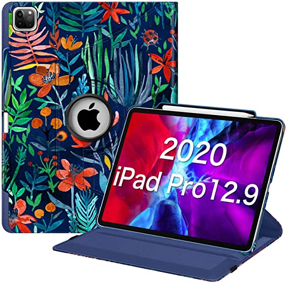 Fintie Rotating Case for iPad Pro 12.9 4th Generation 2020 & 3rd Gen 2018-360 Degree Rotating Smart Stand Cover w/Pencil Holder, Auto Sleep/Wake, Supports 2nd Gen Pencil Charging, Jungle Night