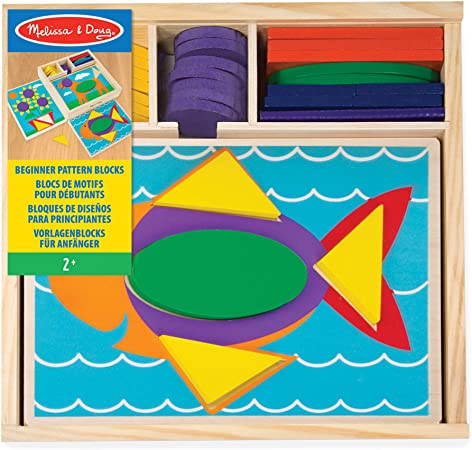 Melissa & Doug Beginner Wooden Pattern Blocks Educational Toy (5 Double-Sided Scenes and 30 Shapes)
