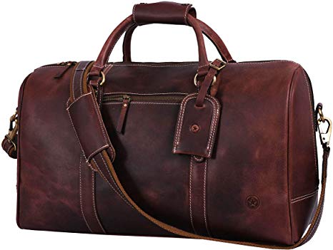 Leather Travel Duffle Bag | Gym Sports Bag Airplane Luggage Carry-On Bag By Aaron Leather (Walnut)