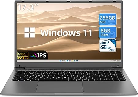 SGIN 17 Inch Laptop, Windows 11 IPS Full HD Laptops Computer, 8GB RAM 256GB SSD (Expandable Storage 512GB TF) Notebook with Intel Celeron Quad-core Processor, Webcam, Wi-Fi, Mini HDMI,2*USB 3.0