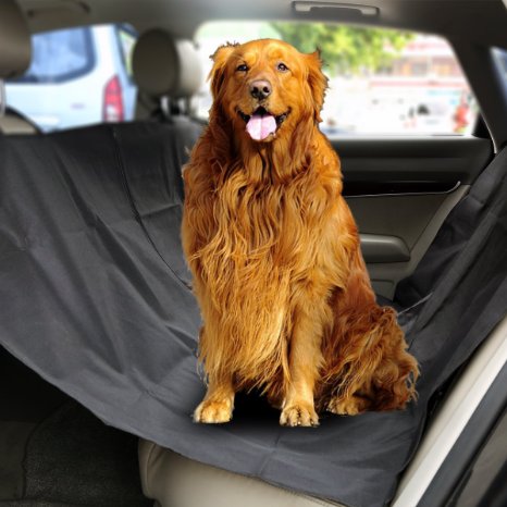 Portable Waterproof Washable Durable No Slip Hammock Dog Seat Cover, Geega Pet Removable Rear Back Seat Protector with 2 Stabilizers and Adjustable Pet Seat Belt for Car Truck Suv (Black)