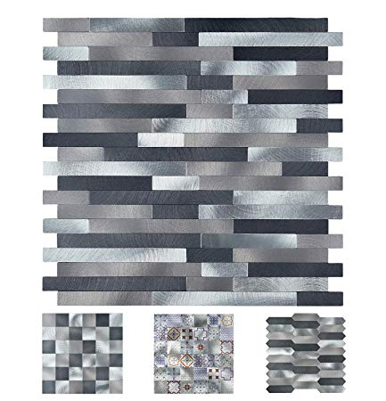 Art3d Metal Peel and Stick Tile Backsplash for Kitchen, 10-Sheet of 12x12inches, Covering 9.4 Sq.ft, Slim Subway Tile Matt Black, Gray, White