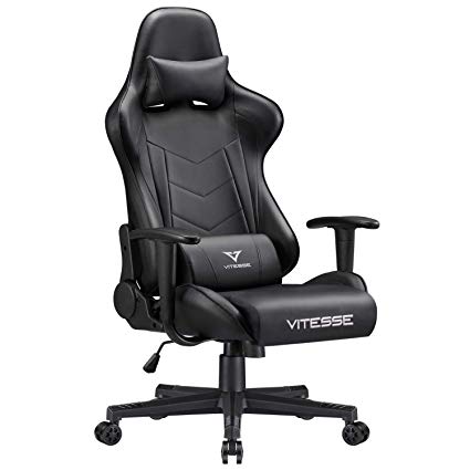 Gaming Chair Carbon Fiber Leather High Back Racing Style Computer Office Chair Ergonomic Desk Chair Swivel Bucket Gaming Chair with Lumbar Support and Headrest(Black)