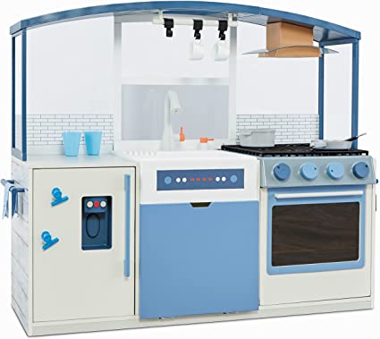 Little Tikes Wood Chef's Play Kitchen with Realistic Lights Sounds, 20  Interactive Accessories Set, Dual-Sided White & Blue Wooden Play Kitchen- Gift for Kids Girls Boys, Pretend Toy for Ages 3 4 5