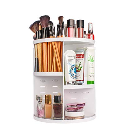 Evoio 360 Degree Rotation Makeup Organizer, Multi-Function Cosmetic Case Skincare Storage Rack, Rotary Cosmetics Storage Box Large Capacity Creams, Makeup Brushes,Lipsticks (White)