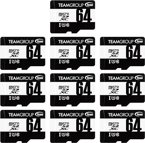 TEAMGROUP Micro 64GB x 10 Pack UHS-I U1 Class 10 SDHC SDXC Read Speed up to 100MB/s High Speed Flash Meomry Card with Adapter for Camera, Surveillance, Full HD Shooting TUSDX64GCL10U66