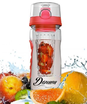 Summer Sale!! Danum Fruit Infusion Water Bottle - Large 32 oz. Infuser Bottle - Multiple Colors