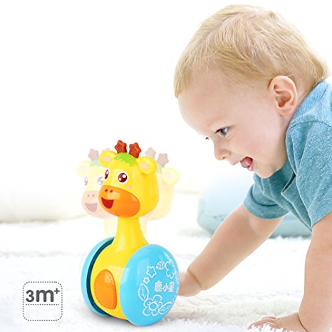 Lanlan Giraffe Tumbler Doll Roly-poly Baby Toys Cute Rattles Ring Bell for Newborns 3-12 Month Early Educational Toy