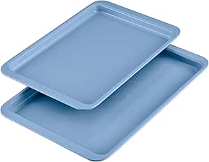 Farberware Easy Solutions Nonstick Bakeware Baking Pans/Cookie Pan Set, 10 Inch x 15 Inch and 11 Inch x 17 Inch, 2 Piece - Blue