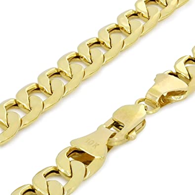 Nuragold 10k Yellow Gold 7mm Cuban Curb Link Chain Necklace, Mens Jewelry Lobster Clasp 20" 22" 24" 26" 28" 30"