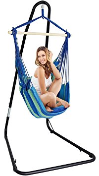 Sorbus Hanging Rope Hammock Chair Swing Seat With Adjustable Multi-Use Stand for Any Indoor or Outdoor Spaces