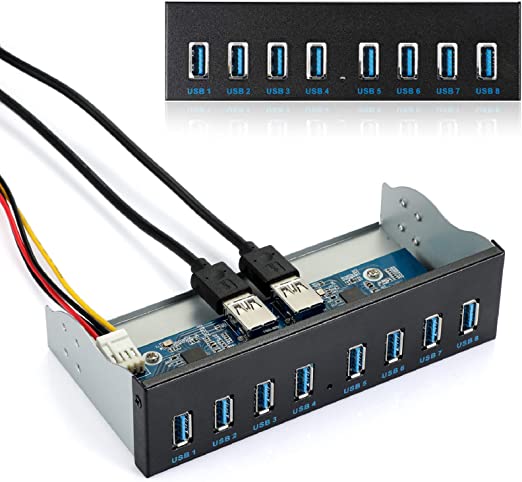 Mzhou USB Front Panel, USB3.0 19PIN 8-Port hub Optical Drive Extension Front Panel Adapter for PC Computers