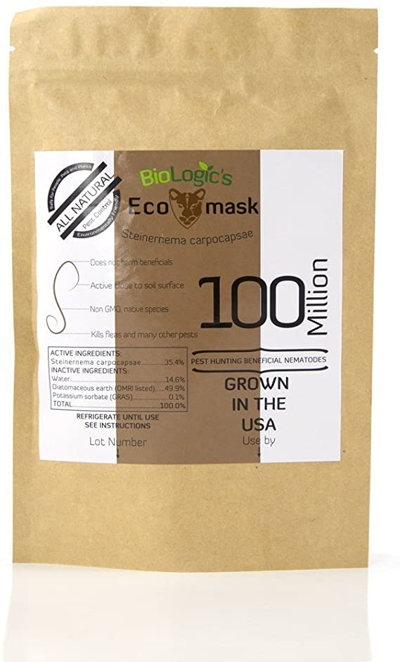 BioLogic All-Natural Pest Control Ecomask - 100 Million Steinernema carpocapsae (Sc) Beneficial Nematodes for Fleas, Armyworms, Cutworms and More - Pet, Plant and Family-Safe - USA Grown, Non-GMO