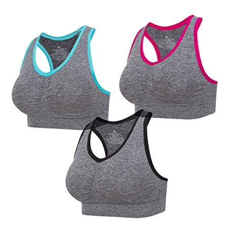 Lemef 3-Pack Seamless Sports Bra Wirefree Yoga Bra with Removable Pads for Women