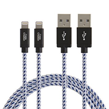 [Apple MFi Certified] CableCreation 2-PACK Lightning to USB Data Sync Cable for iPhone 6S iPhone 6,iPhone 5/5S/5C, Metal Plug & Cotton Jacket, Blue & White, L=6ft/1.8m