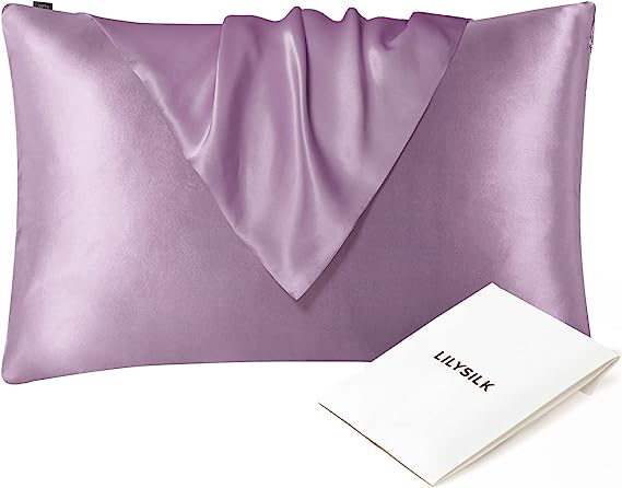 LILYSILK Silk Pillowcase for Hair and Skin Standard-100% Mulberry Silk 19 Momme Both Sides Silk Bed Pillow Cover with Hidden Zipper, 1 Pc (Standard Size 20''x 26'', Lavender)