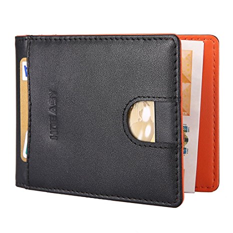 HOEASY Money Clip RFID Wallet for Men - Minimalist Genuine Leather Slim Travel Wallet with Clip and Card Holder