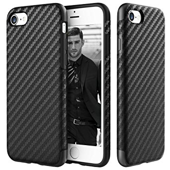 iPhone 7 Case, ROCK [Carbon Fiber] - [Light Thin Cover] [Non Slip] [Bulit-in Magnetic Metal Plate] [Fingerprint Free] Case For Apple iPhone 7 - Black