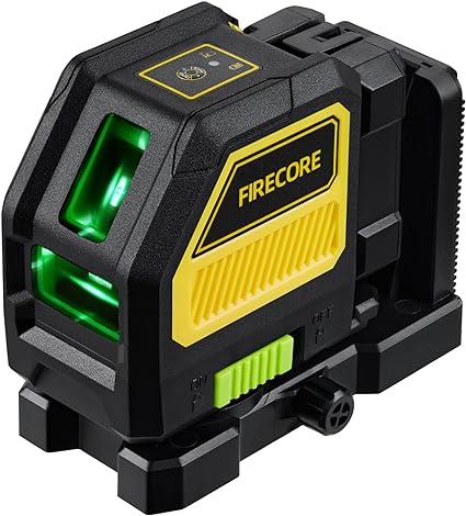 Firecore Professional Green Cross Line Laser, 130ft Self-Leveling Laser Level with Horizontal and Vertical Lines, IP54 Rating Manual Pulse Mode, 360° Magnetic Pivoting Base and Battery Included