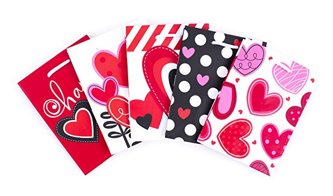 Hallmark Valentine's Day Small Gift Bags (Hearts, 5 Pack)