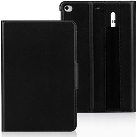 FYY iPad Mini 5 2019/iPad Mini 4 2015 Luxury Cowhide Genuine Leather Handcrafted Case, Flip Folio Smart Protective Cover with [Apple Pencil Holder] and [Auto Sleep/Wake] Black