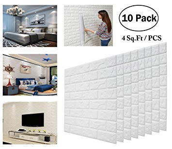 DeElf 10 pcs 3D Brick Wallpaper Peel and Stick Panels for Bathroom, Living Room, TV Walls, Sofa Background, and Office Wall Decoration 2 by 2 sq per pcs