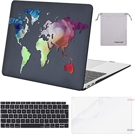 MOSISO Compatible with MacBook Air 13 inch Case 2022 2021 2020 2019 2018 M1 A2337 A2179 A1932 Retina Touch ID, Plastic Hard Shell &Keyboard Cover &Screen Protector &Storage Bag, World Map Black Base