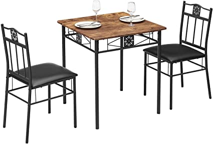 VECELO 3-Piece Counter Height Dining Table Set for Small Spaces, PU Padded Chairs, Retro Brown