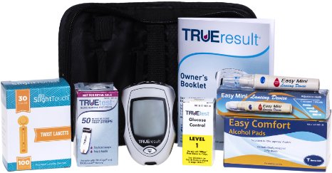 True Test Diabetes Testing Kit - True Result Meter 50 True Test Strips 100 30g Slight Touch Lancets 100 Alcohol Pads Control Solution and 100 Alcohol Pads