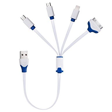 Multi Charger, Short 4 in 1 Multiple USB Charging Cable Adapter Connector with Lighting / 30 Pin / Micro USB 2.0 / Mini USB Ports for iPhone 6, 5, 4, iPad 4,3,2,Air,Galaxy S4, S5,Nexus 5, and More