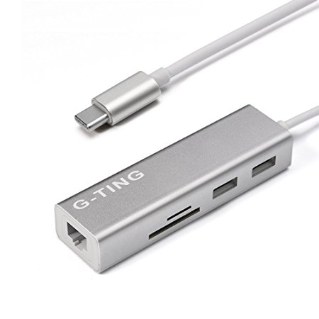 USB Type c Hub Card Reader Adapter, G-TING Thunderbolt 3 Adapter with Gigabit Ethernet, USB 3.1 Type c to Memory Card Hub SD/TF Lan Network Adapter for New MacBook Router Google Chromebook(Silver)