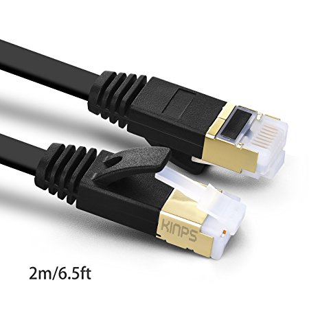 Kinps Ethernet Cable RJ45 Network Connector 10 Gbit/s and 600MHz Bandwidth, 24K Gold-Plate Ethernet Patch Cord (2M/6.5ft-1Pack, Flat)