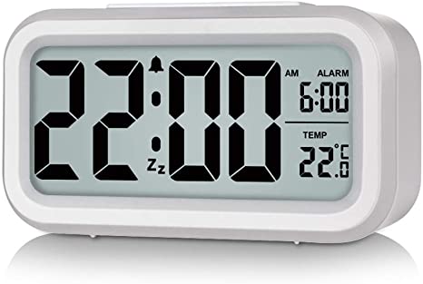 Eachui Dimmable Smart Nightlight Digital Alarm Clock with Snooze Function and Temperature Display, Simple Operation, Batteries Powered, 12/24HR