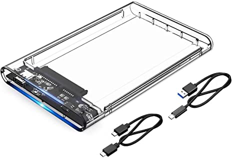 ORICO Type C USB 3.1 (10Gbps) External Hard Drive Enclosure for 2.5 Inch SATA III HDD and SSD - Transparent Case with USB C to C and USB C to A Cables
