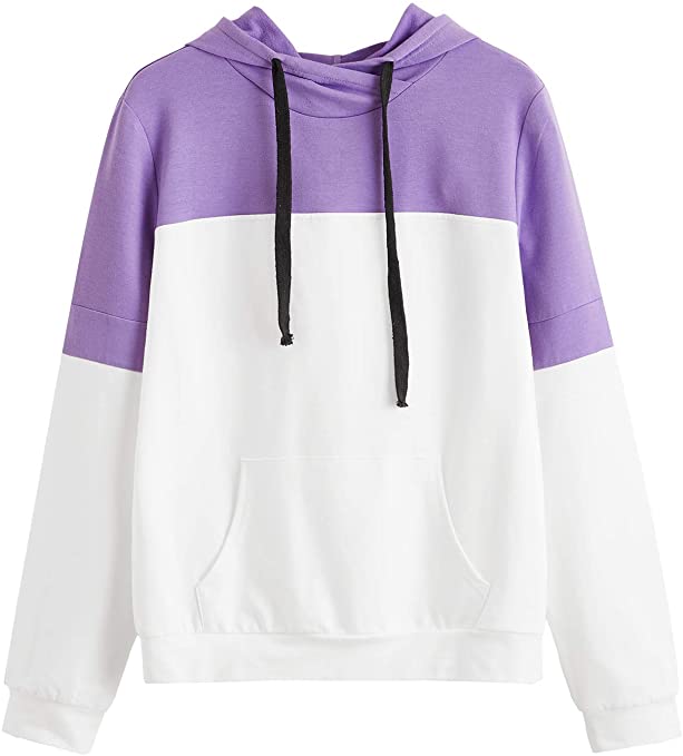 DIDK Women's Long Sleeve Colorblock Kangaroo Pocket Drawstring Pullover Hoodie Sweatshirt