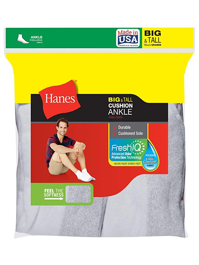 Hanes Men's 12 Pack Ultimate Ankle Socks, White, Shoe Size 12-14