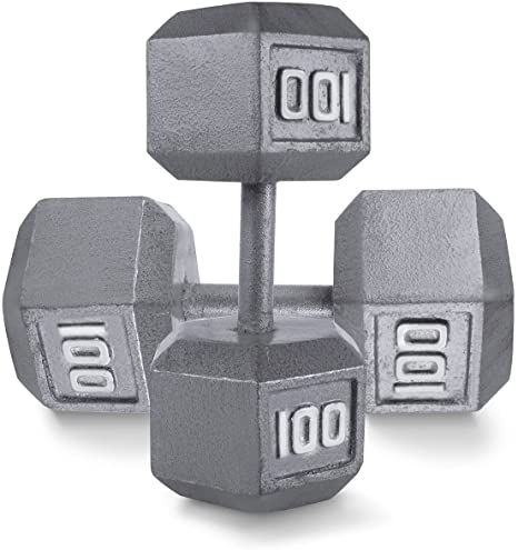 WF Athletic Supply Cast Iron Solid Hexagon Gray Dumbbells, Strength Training Free Weights Set of 2 for Women and Men, Hand Weights Sold by Pairs, from 1 to 120 LBS, Multi-Select Size Options Available