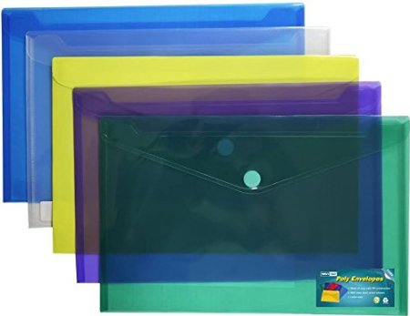 Premium Poly Envelope with Velcro Closure-5pc Mix Colors Set, Letter /A4 Size-translucent