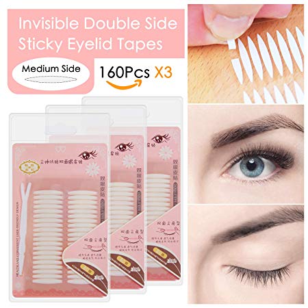 3 Packs of 160pcs Ultra Invisible Double Side Eyelid Tape Stickers Instant Eye Lift Strip - for Hooded Droopy Uneven or Mono-eyelids