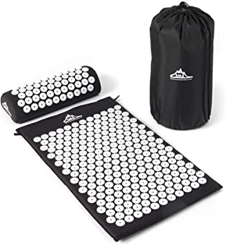 Black Mountain Products Acupressure Mat Black Acupressure Mat with Pillow & Carrying Bag - Acupuncture Mat for Trigger Pt. Massage Therapy, Black