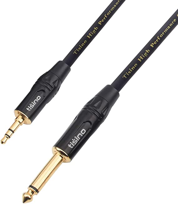 Tisino 1/4 inch (6.35mm) TS Mono to 1/8 inch (3.5mm) TRS Stereo Interconnect Cable(Mono to Stereo)- 6.6 feet/2 Meters