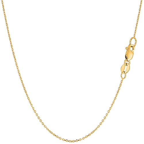 14k SOLID Yellow or White or Rose/Pink Gold 0.8mm Shiny Diamond Cut Cable Link Chain Necklace for Pendants and Charms with Lobster-Claw Clasp (16" 18" or 20 inch)
